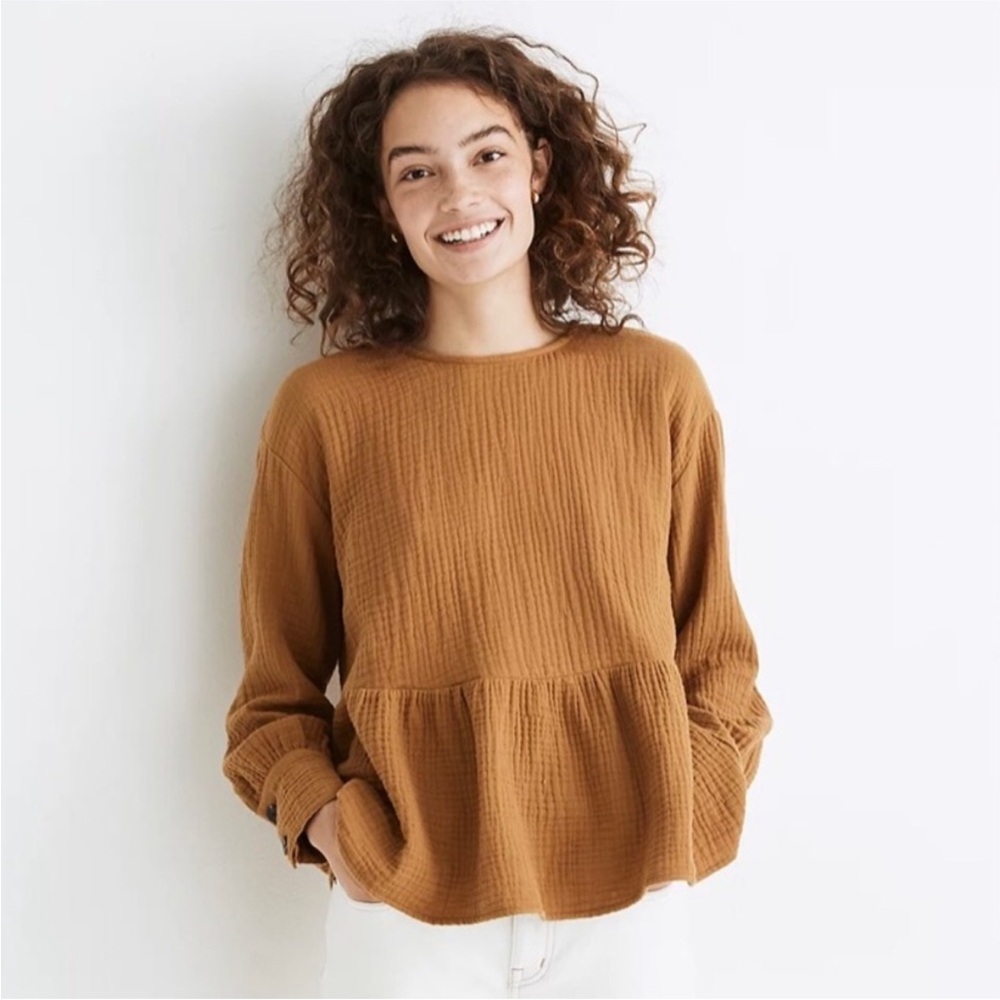 Madewell Gold Peplum Top with Back Buttons